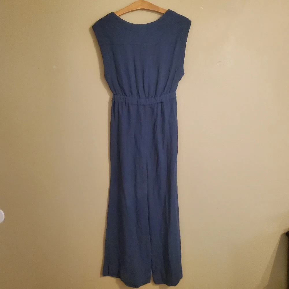 FREE PEOPLE Pretty Free Navy Blue Textured Weave Tie Front Cut Out Romper SZ‎ XS